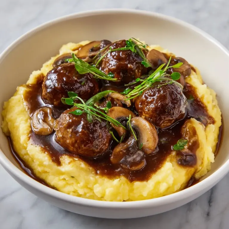 Mashed Potatoes with Meatball Mushroom Stew Recipe