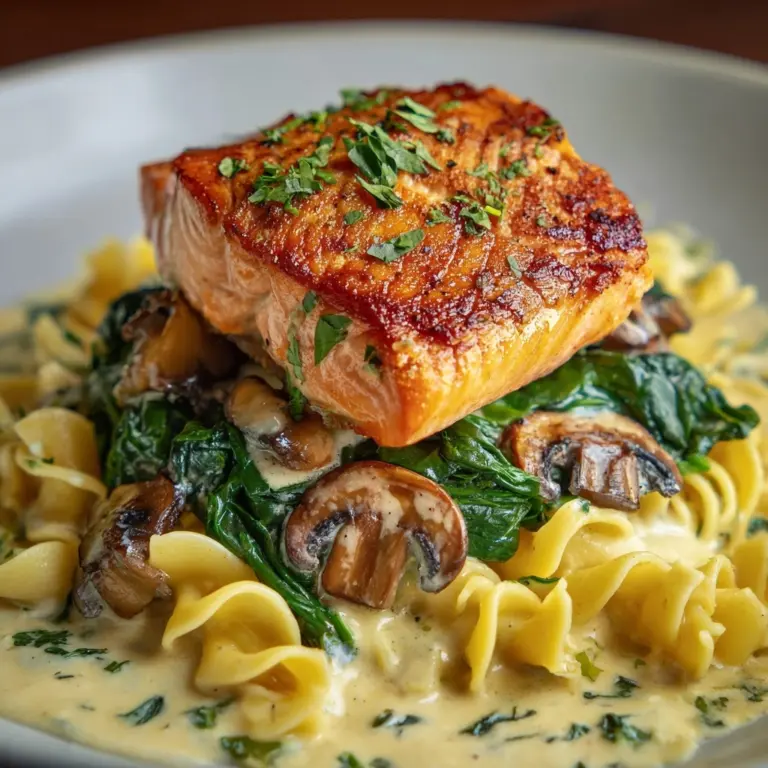 Creamy Salmon Florentine with Spinach and Mushrooms Recipe