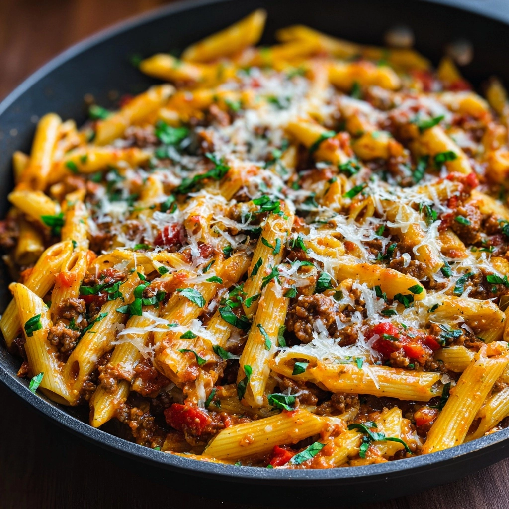 Cheesy Ground Beef Pasta Skillet Recipe - Recipe Image