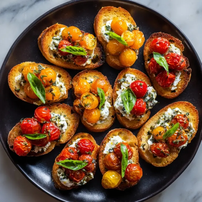 Roasted Tomato and Garlic Bruschetta Bites Recipe