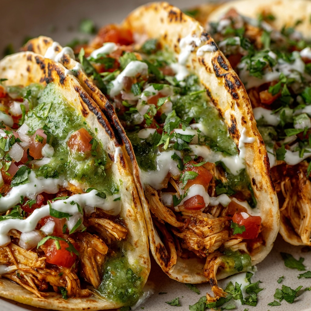 Shredded Chicken Tacos with Creamy Chimichurri Sauce Recipe - Recipe Image