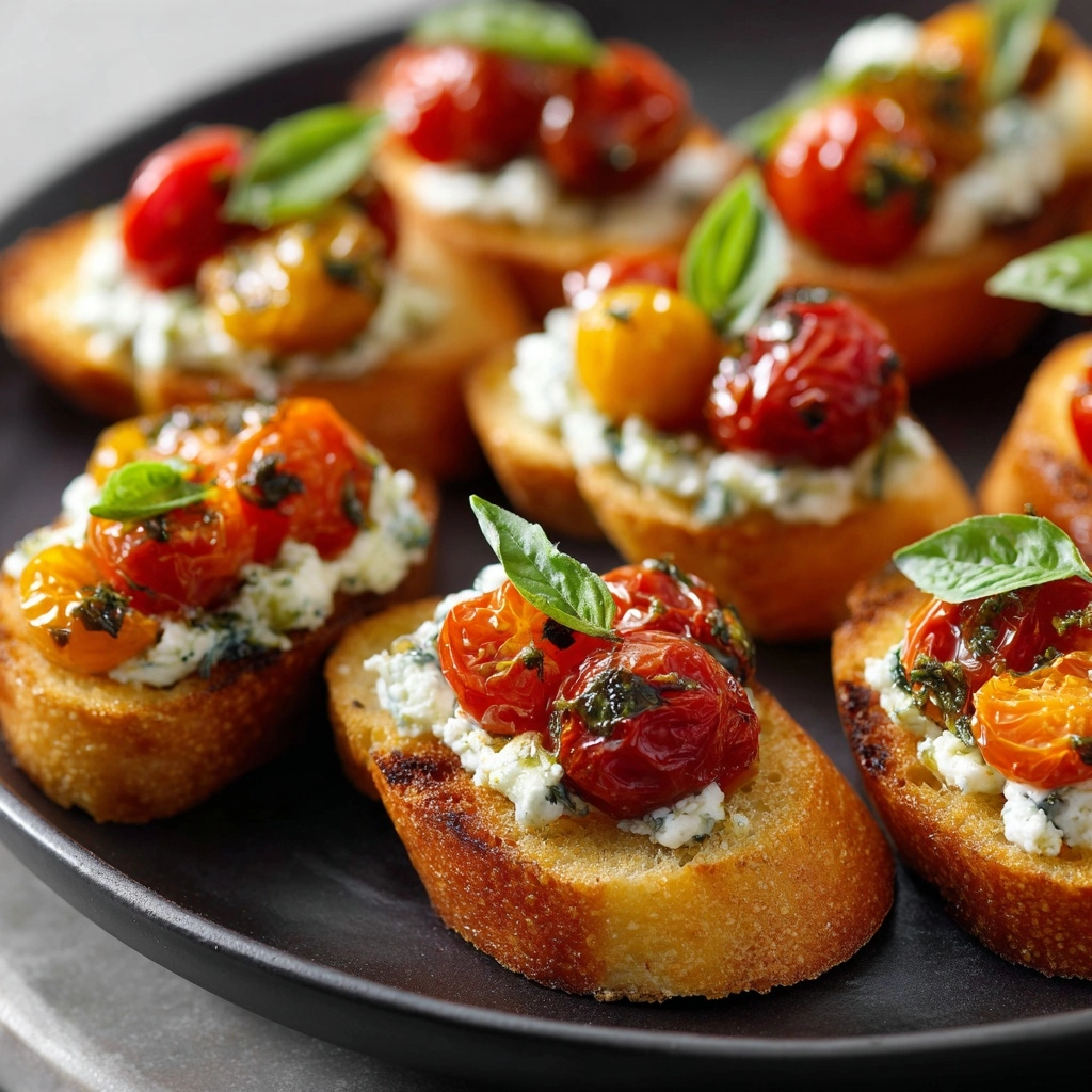 Roasted Tomato and Garlic Bruschetta Bites Recipe - Recipe Image