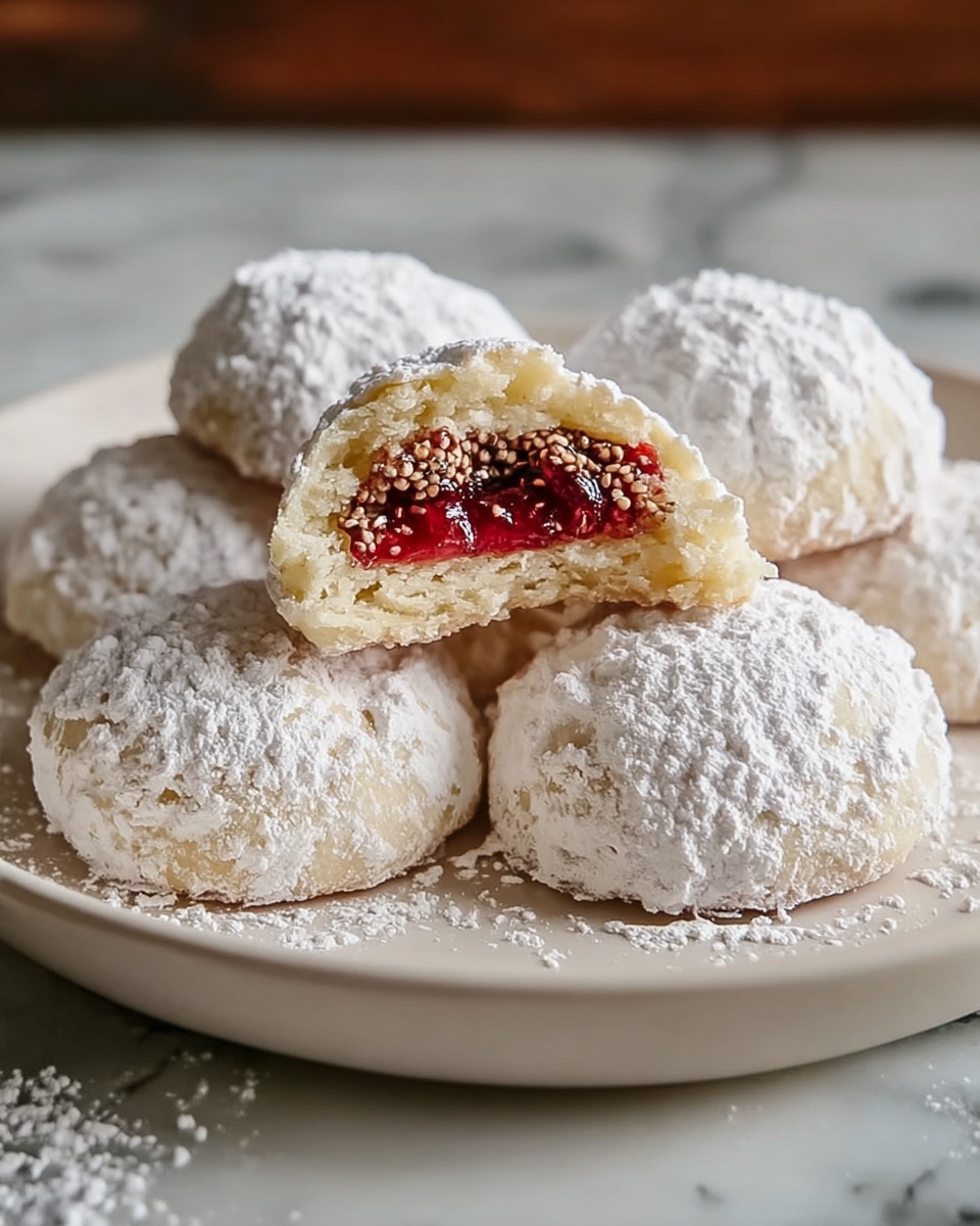 Raspberry-Filled Almond Snow Cookies Recipe - Recipe Image