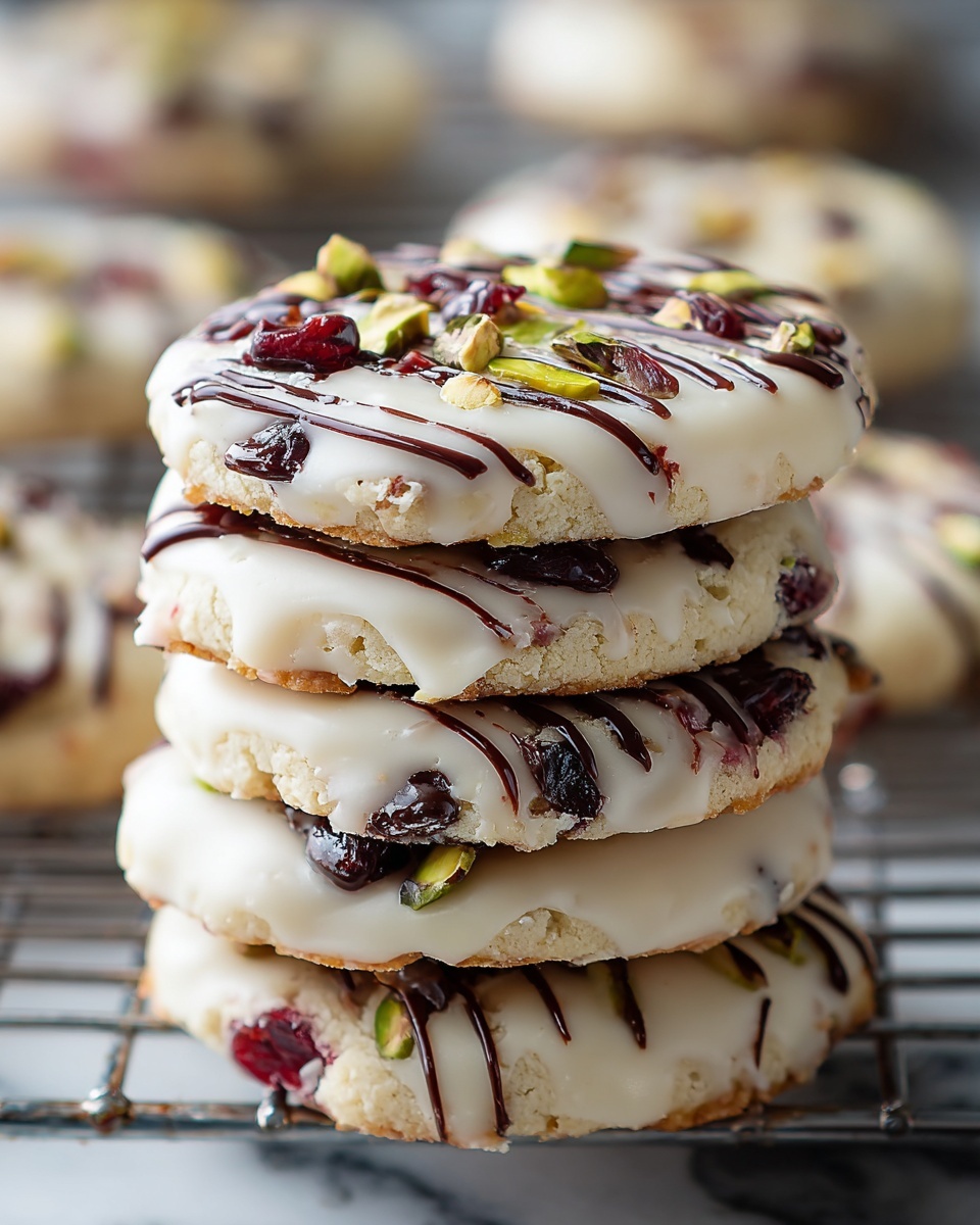 White Chocolate Drizzled Cranberry-Pistachio Shortbread Cookies Recipe - Recipe Image