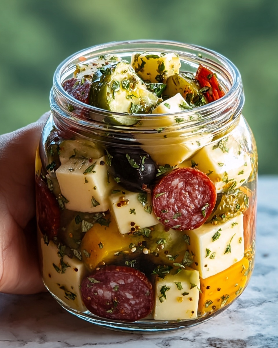 Easy Marinated Cheese Appetizer with Salami & Pickles Recipe - Recipe Image