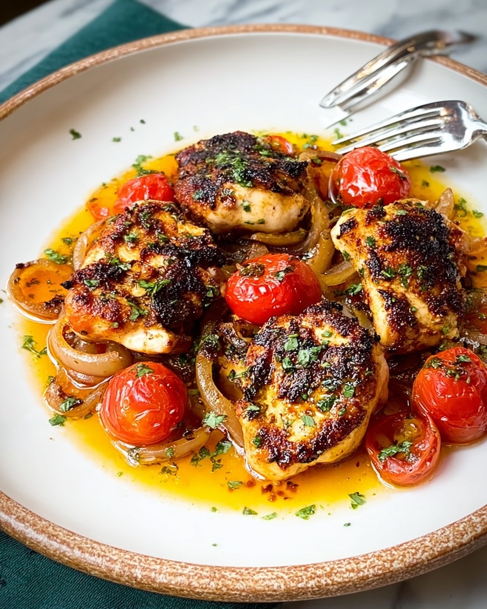Spicy Vinegar Chicken Over Tomatoes: The Incredible Ultimate Recipe - Recipe Image