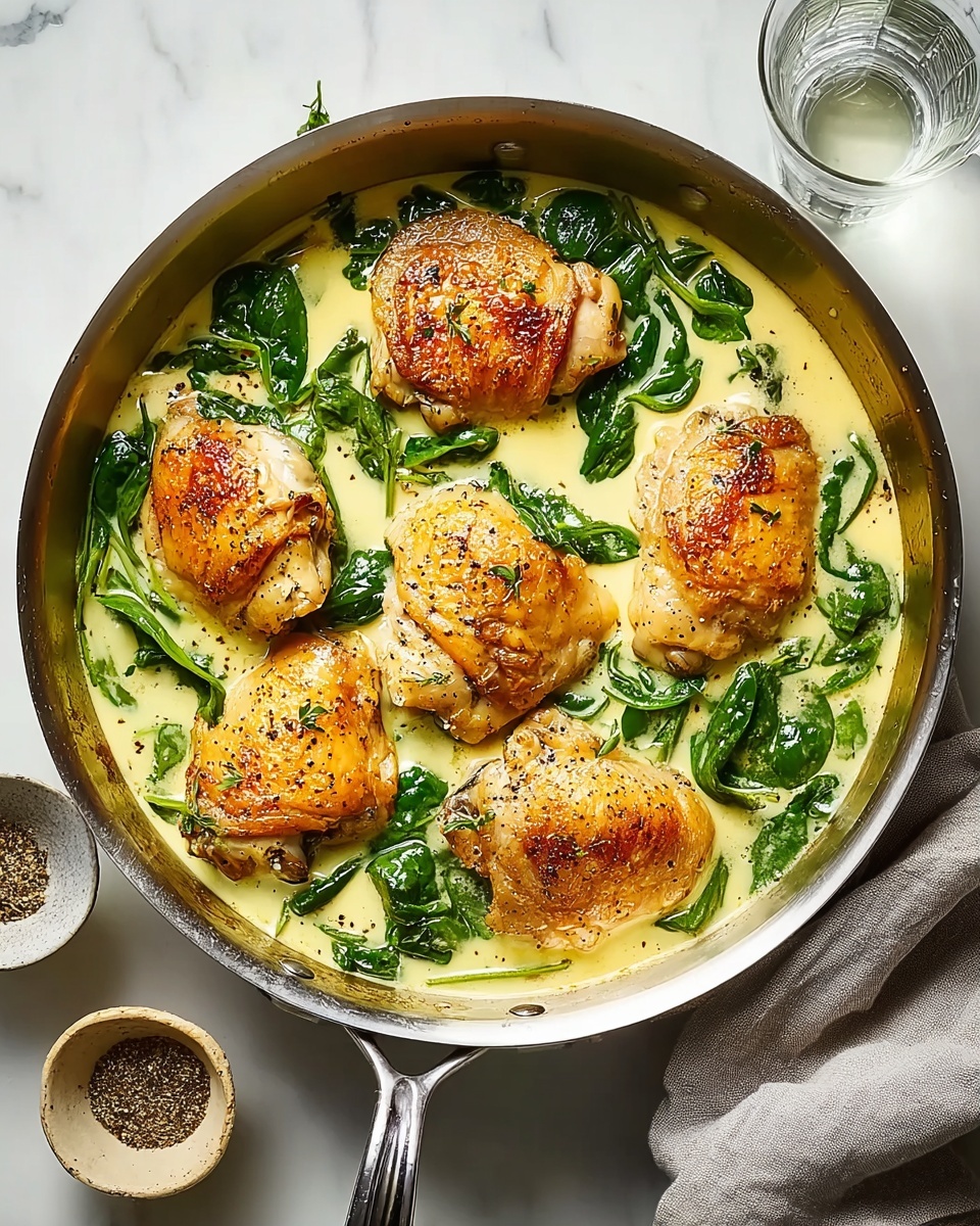 Creamy Garlic Skillet Chicken with Spinach Recipe - Recipe Image