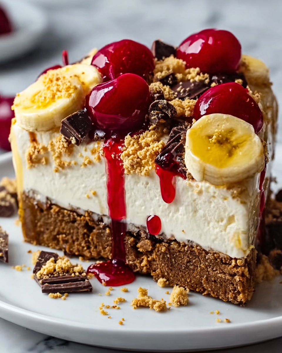 No-Bake Banana Split Cheesecake Recipe - Recipe Image