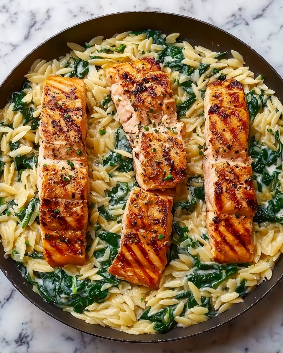 One Skillet Salmon with Lemon Orzo Recipe - Recipe Image