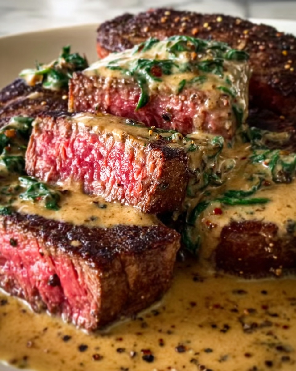Peppercorn-Crusted Filet Mignon with Creamy Green Peppercorn Sauce Recipe - Recipe Image