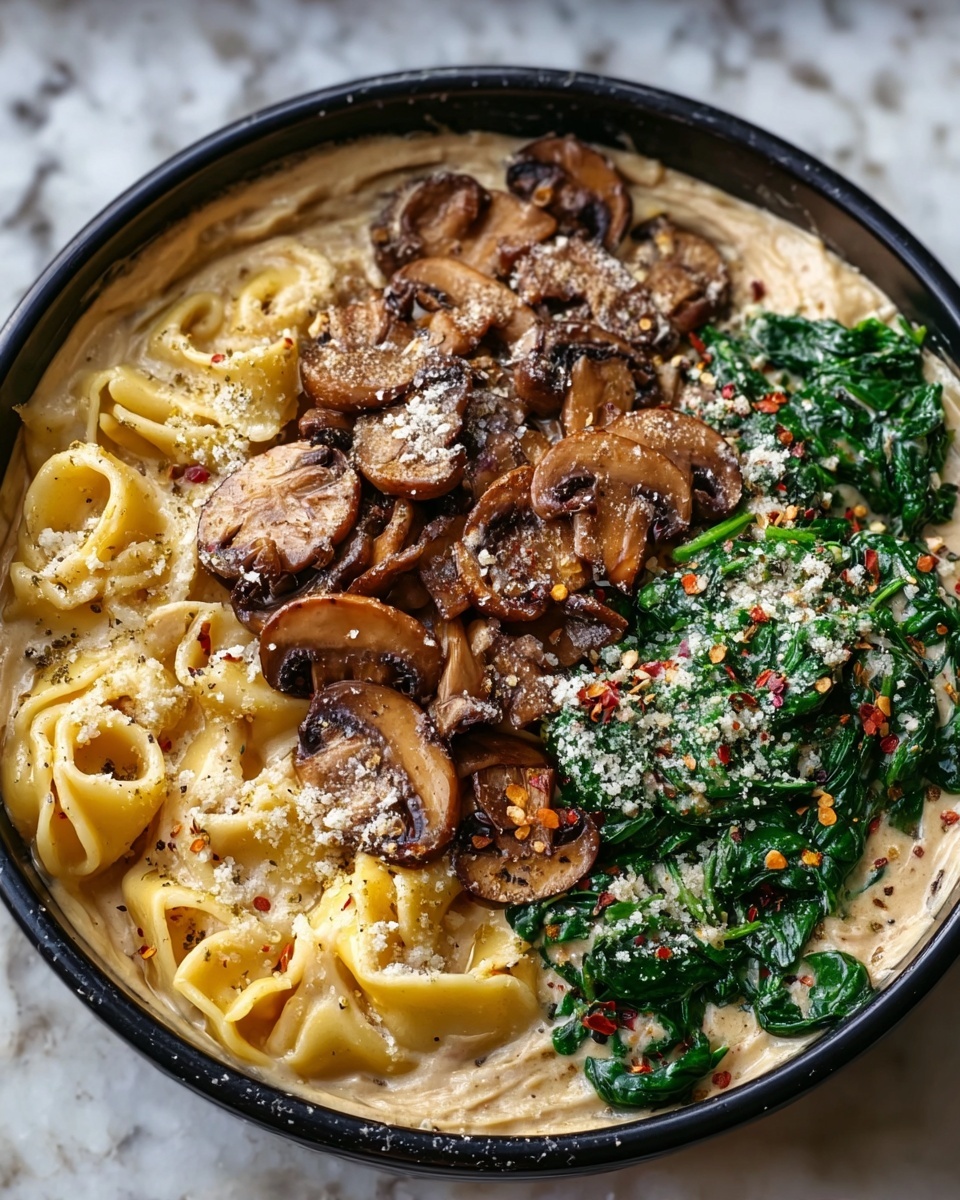 One-Pot Garlic Parmesan Pasta with Spinach and Mushrooms Recipe - Recipe Image