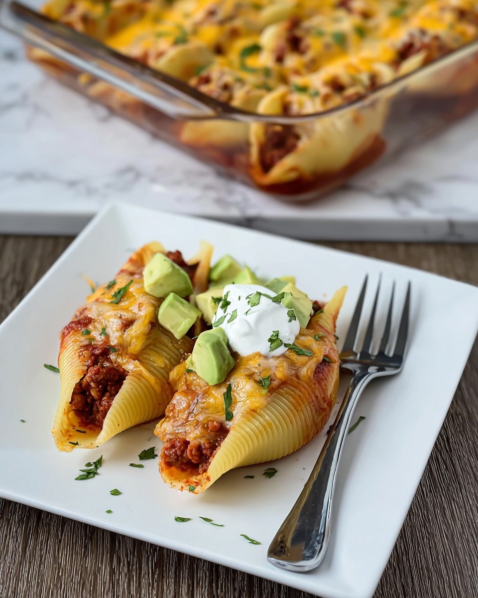 Enchilada-Stuffed Shells with Black Beans, Ground Meat, and Cheese Recipe - Recipe Image