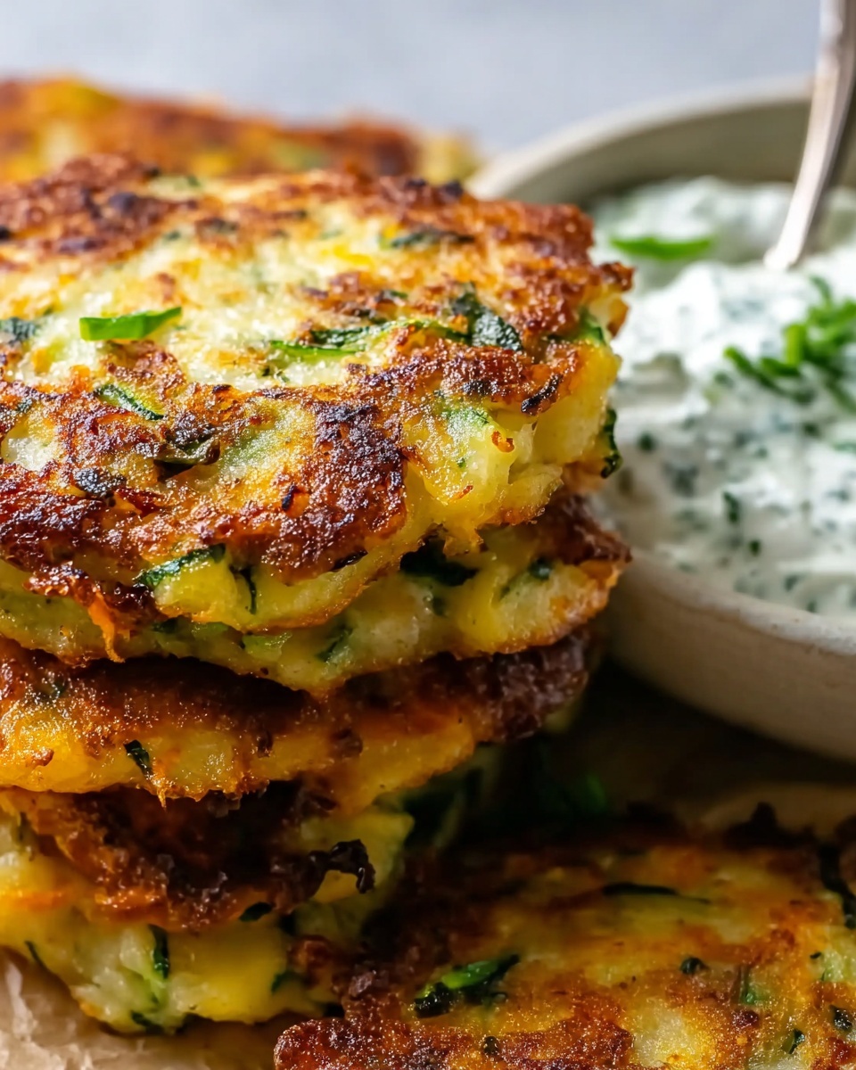 Crispy Vegetable Fritters with Creamy Garlic Tzatziki Recipe - Recipe Image
