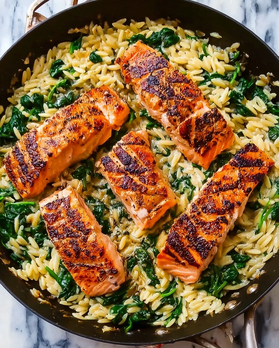 One Skillet Salmon with Lemon Orzo Recipe - Recipe Image