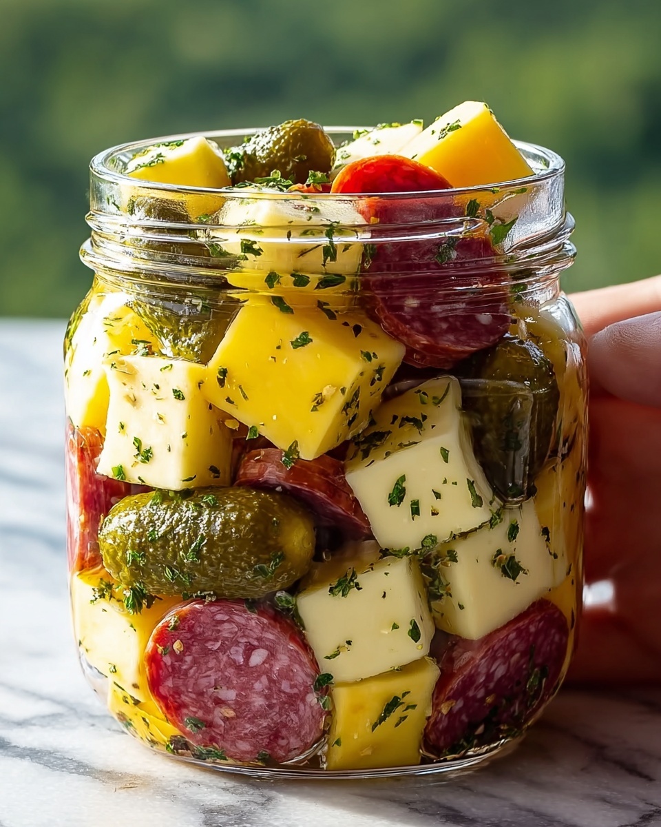 Easy Marinated Cheese Appetizer with Salami & Pickles Recipe - Recipe Image