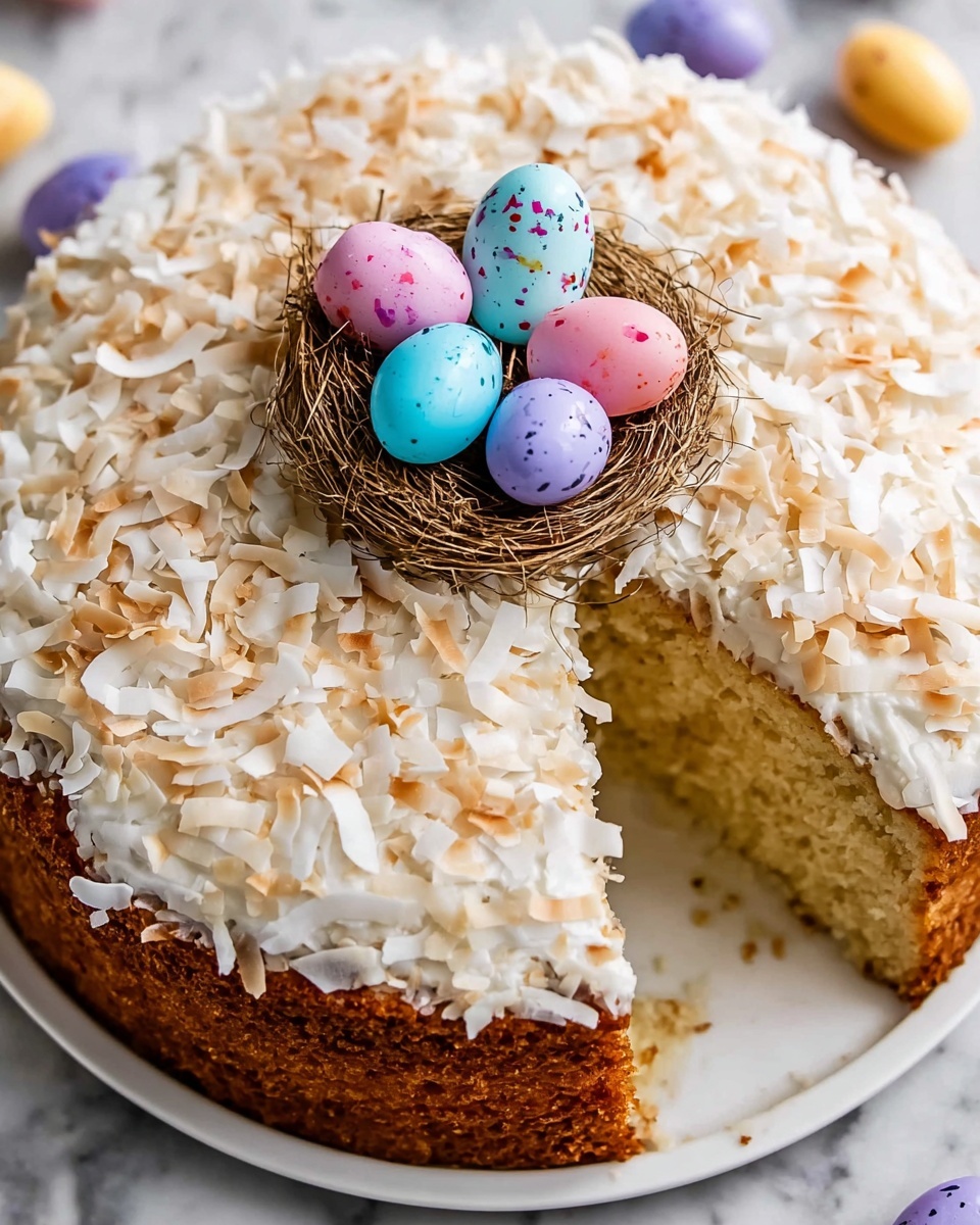 Lemon Coconut Easter Bundt Cake with Chocolate Mini Eggs Recipe - Recipe Image