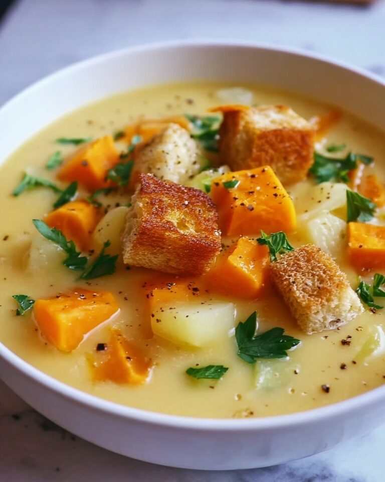 Creamy Vegetable Soup with Homemade Croutons Recipe