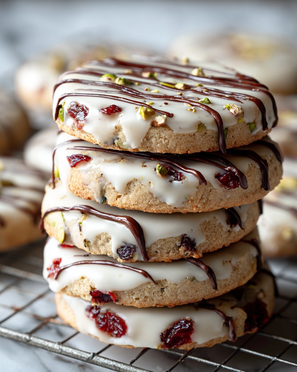 White Chocolate Drizzled Cranberry-Pistachio Shortbread Cookies Recipe - Recipe Image