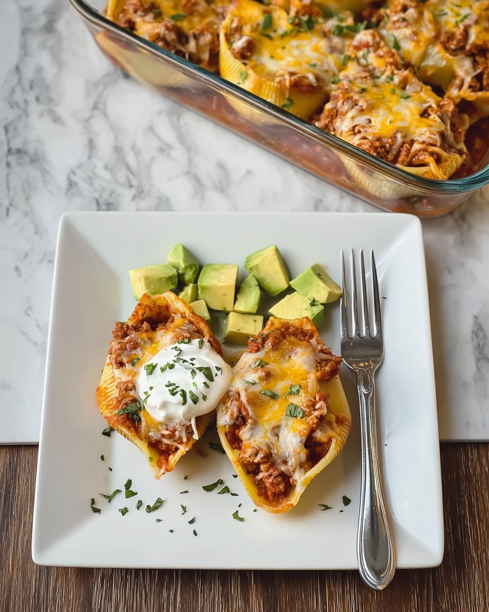 Enchilada-Stuffed Shells with Black Beans, Ground Meat, and Cheese Recipe - Recipe Image