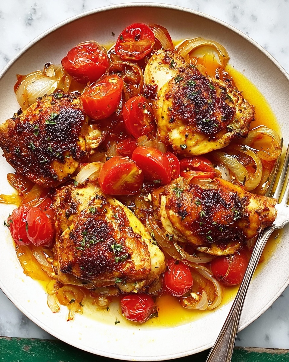Spicy Vinegar Chicken Over Tomatoes: The Incredible Ultimate Recipe - Recipe Image