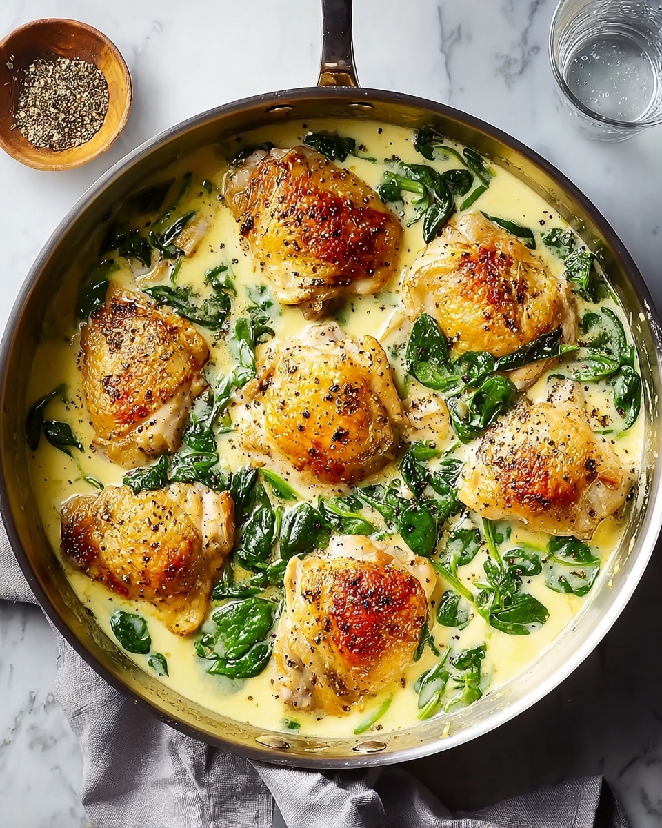 Creamy Garlic Skillet Chicken with Spinach Recipe - Recipe Image