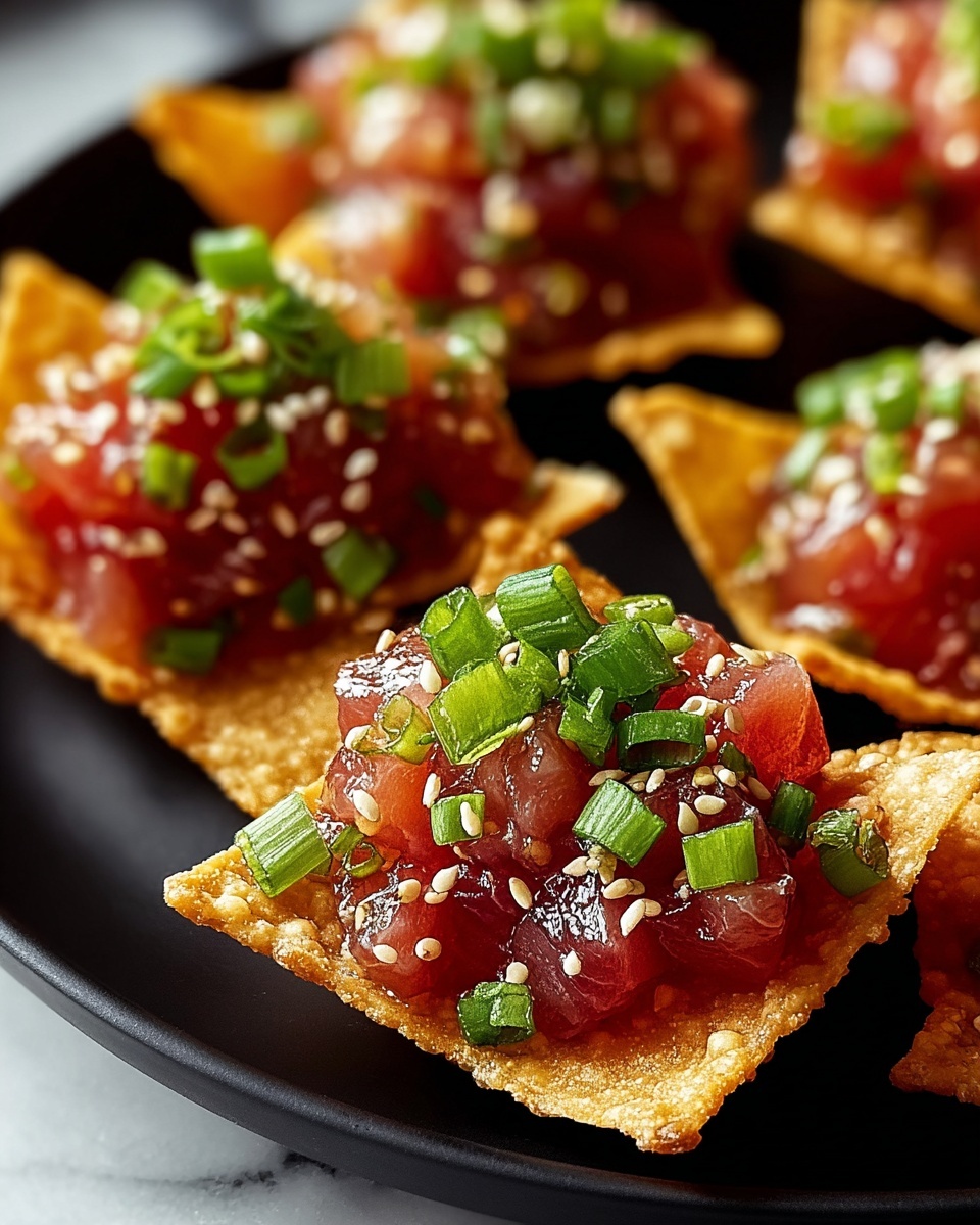 Spicy Tuna Tartare on Crispy Wonton Chips Recipe - Recipe Image