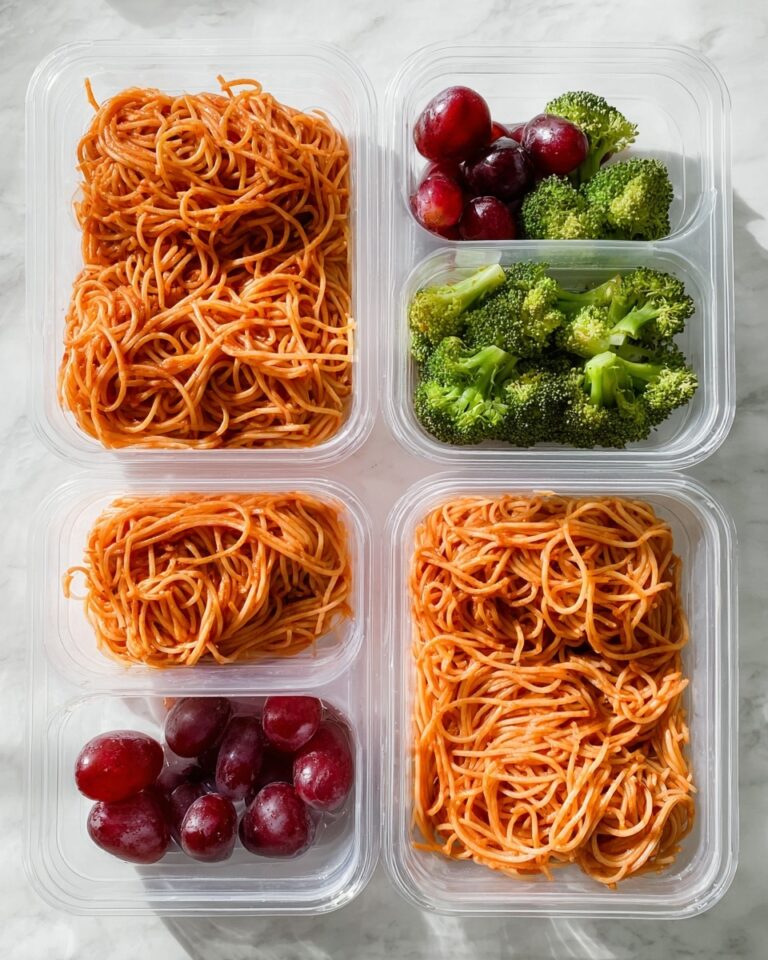 Easy Spaghetti Lunchbox Idea with Broccoli and Grapes Recipe