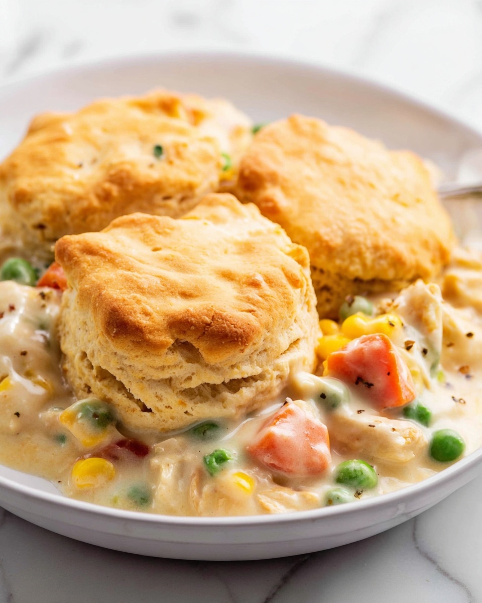 Creamy Chicken Pot Pie Casserole with Biscuits Recipe - Recipe Image