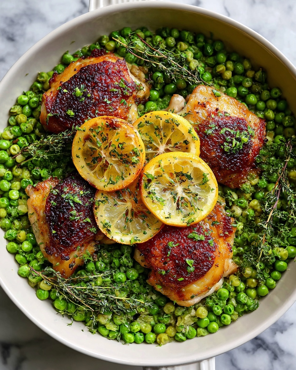 Crispy Chicken Thighs with Fresh Smashed Peas Recipe - Recipe Image