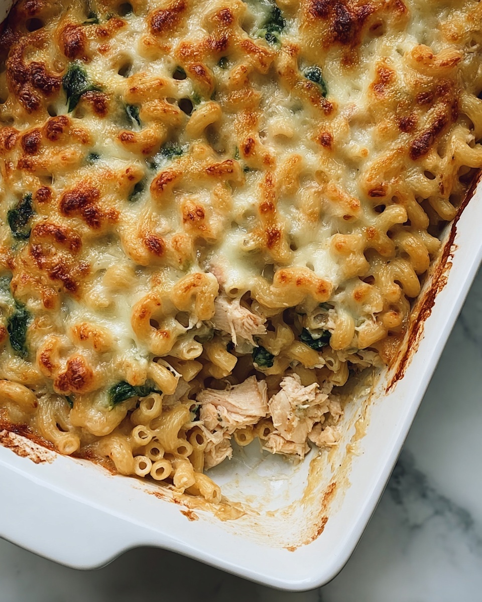 Creamy Cheesy Spinach Chicken Pasta Bake Recipe - Recipe Image
