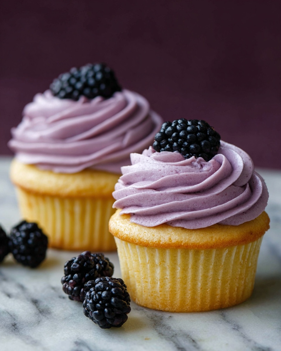 Greek Yogurt Cupcakes with Blackberry Frosting Recipe - Recipe Image