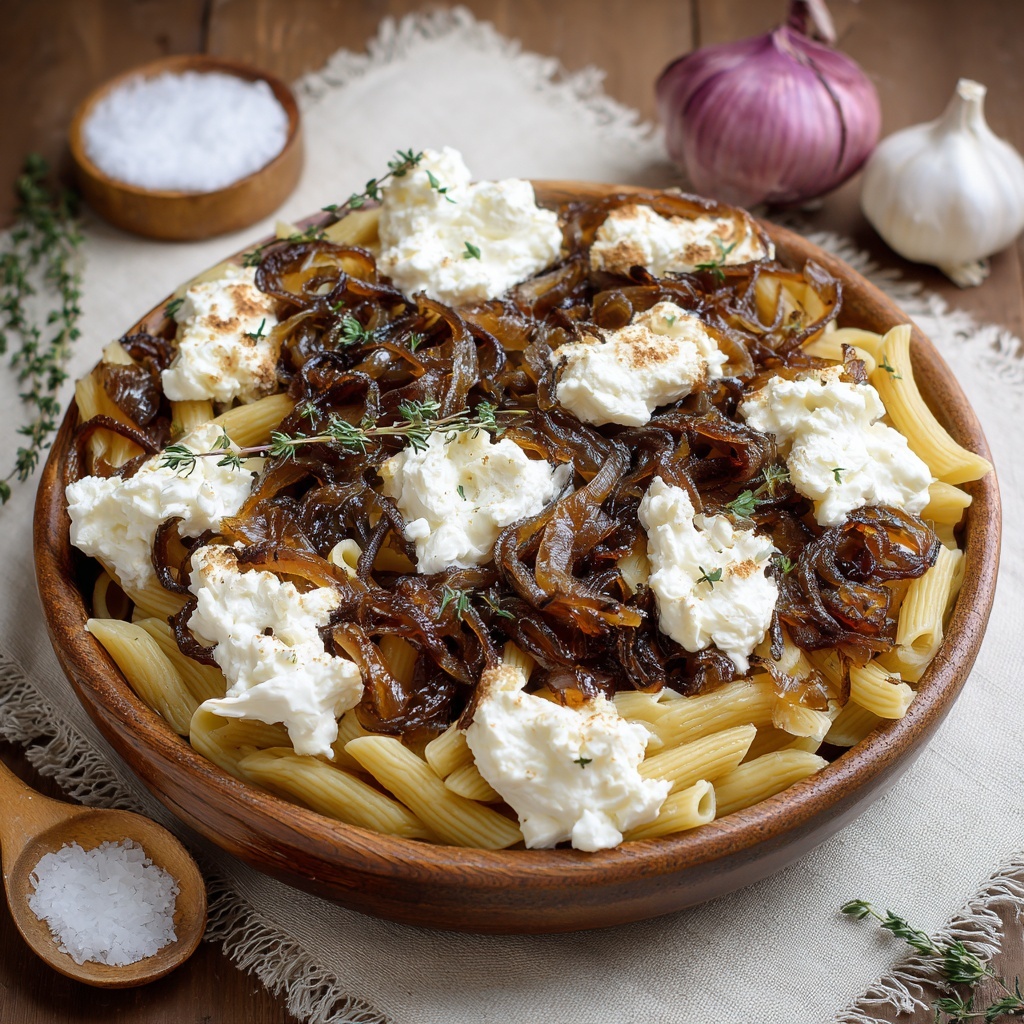 Balsamic Onion & Goat's Cheese Pasta Bake Recipe - Recipe Image
