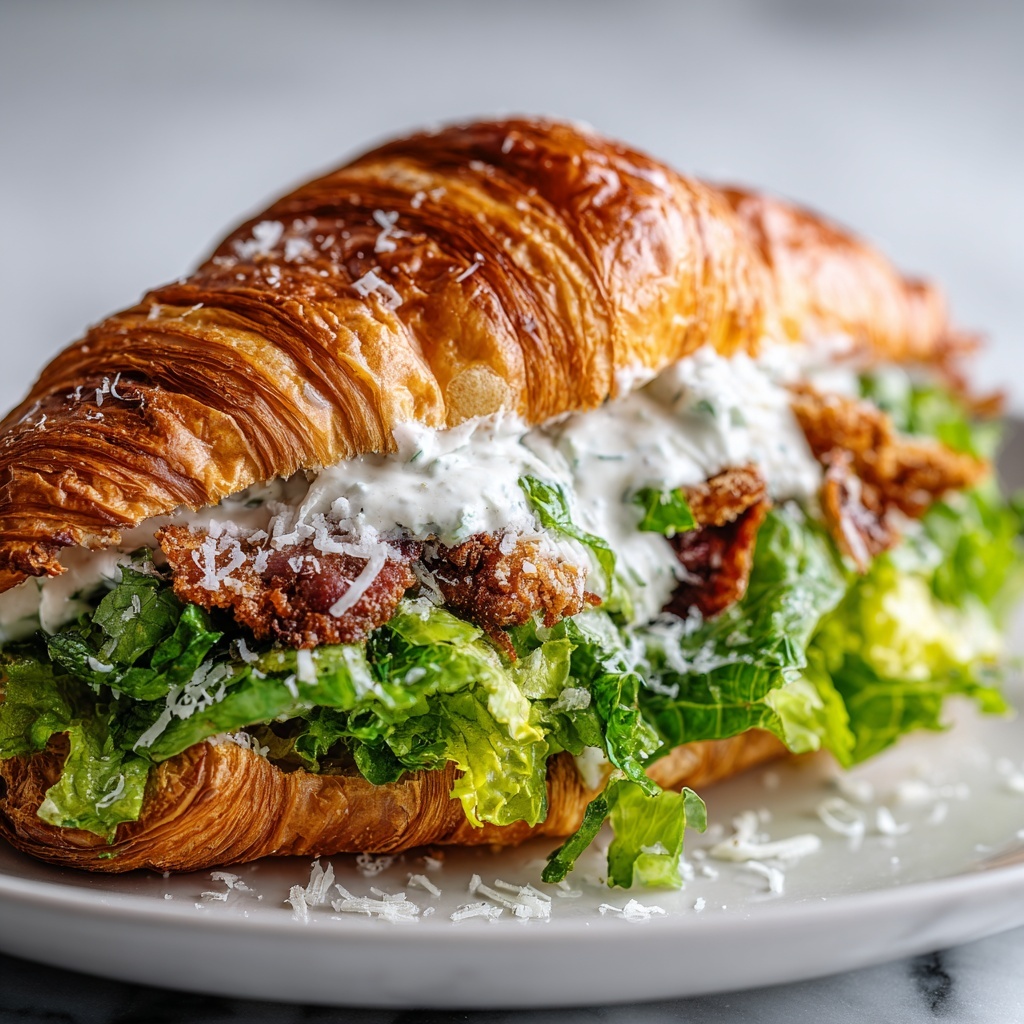 Crispy Chicken Caesar Salad Croissant Sandwich Recipe - Recipe Image