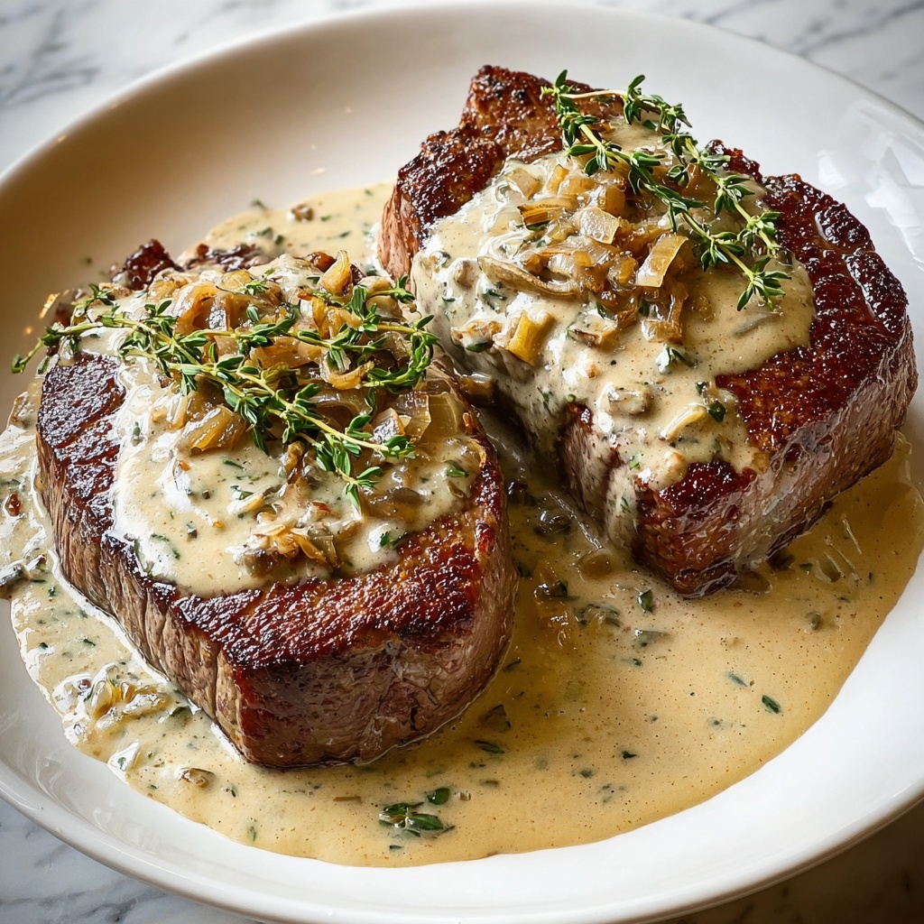Steak with Haunted Bourbon Garlic Cream Sauce Recipe - Recipe Image