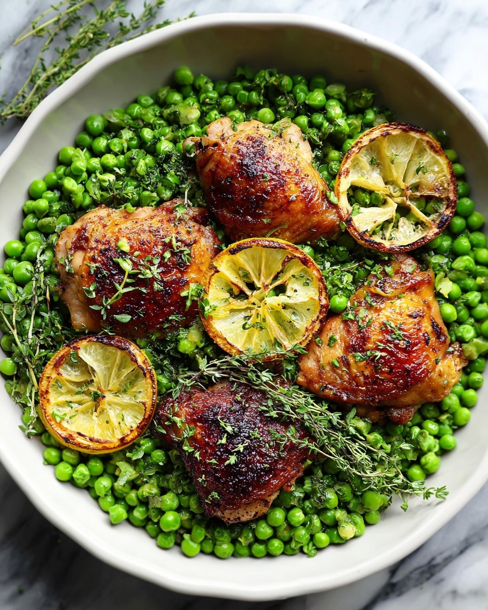 Crispy Chicken Thighs with Fresh Smashed Peas Recipe - Recipe Image