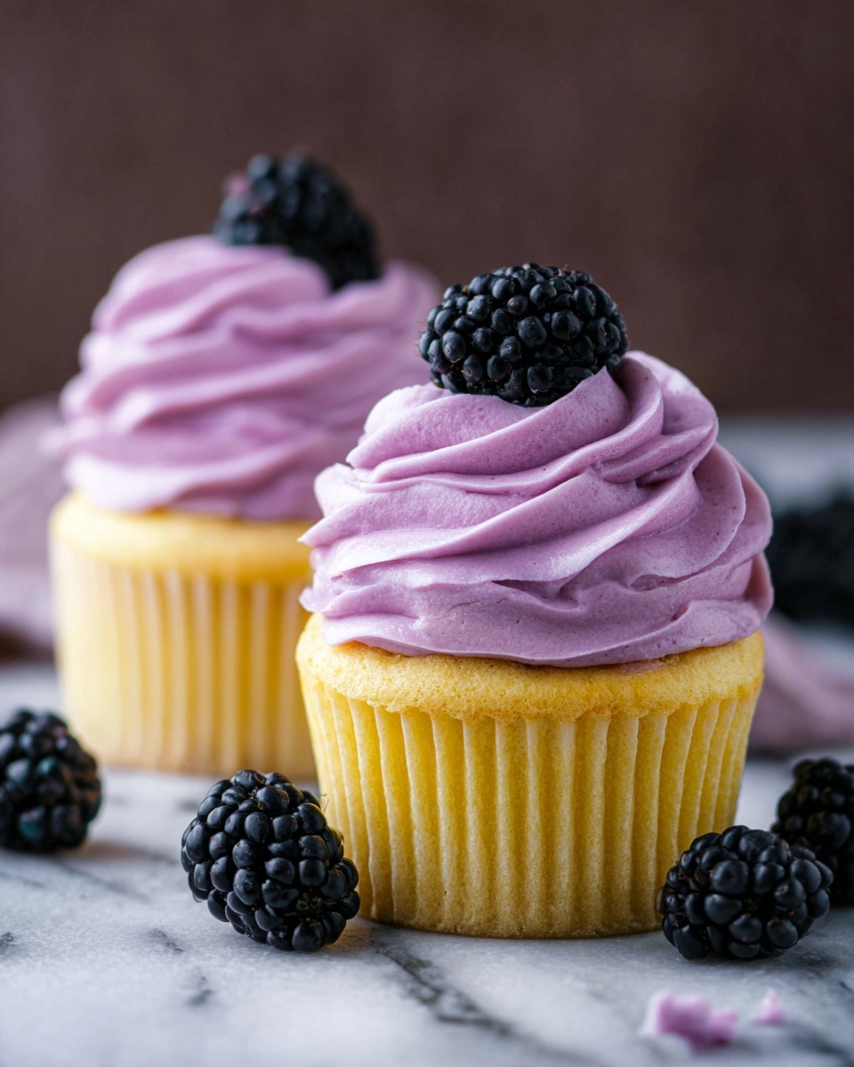 Greek Yogurt Cupcakes with Blackberry Frosting Recipe - Recipe Image