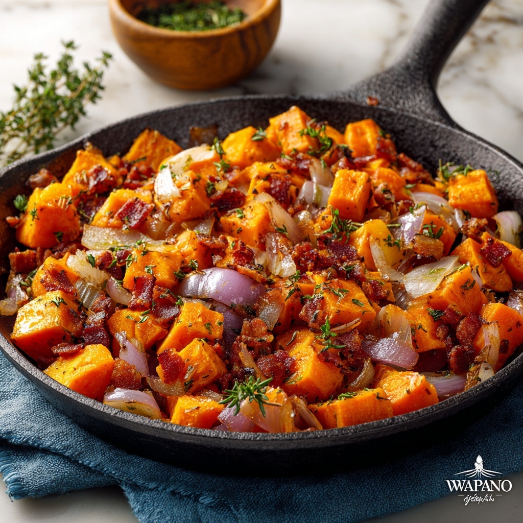 Maple Glazed Sweet Potatoes with Bacon Recipe - Recipe Image