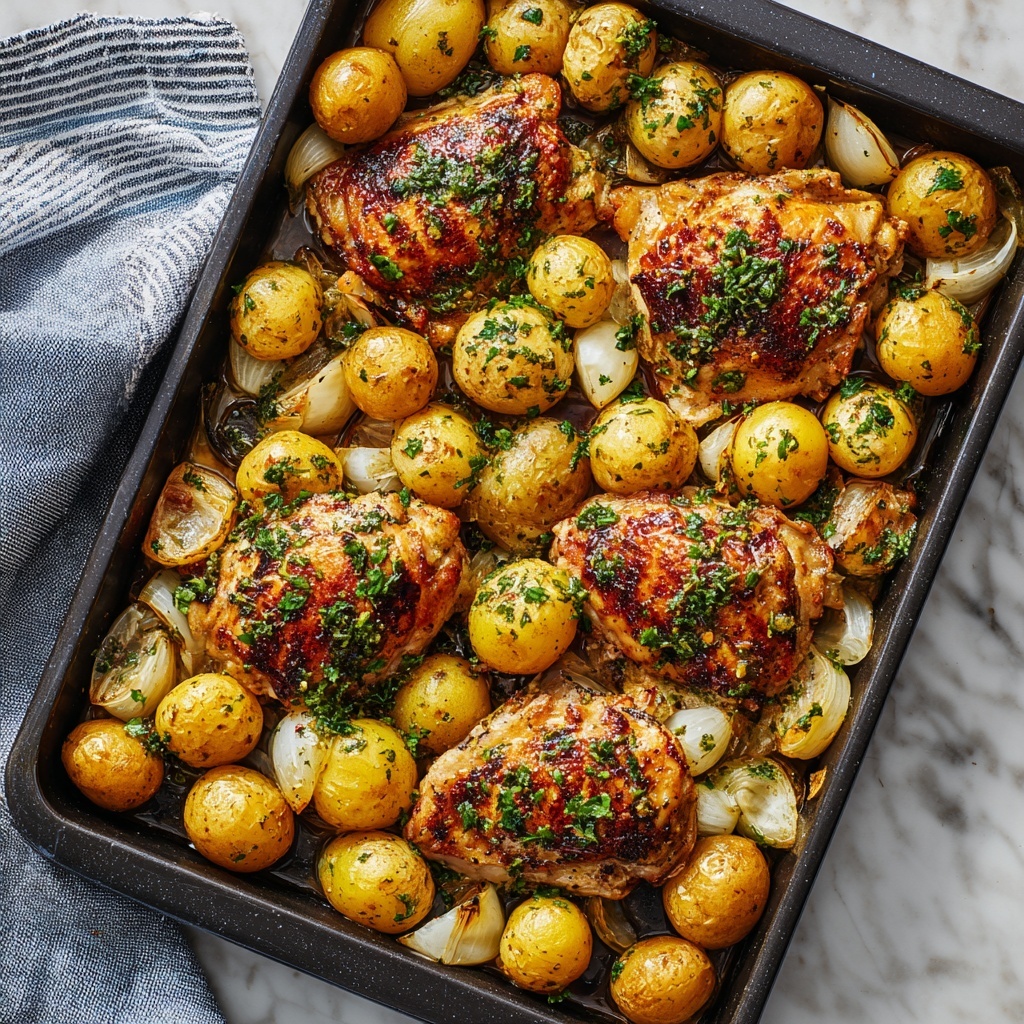 Sheet Pan Chicken and Potatoes with Honey-Garlic Butter Sauce Recipe - Recipe Image