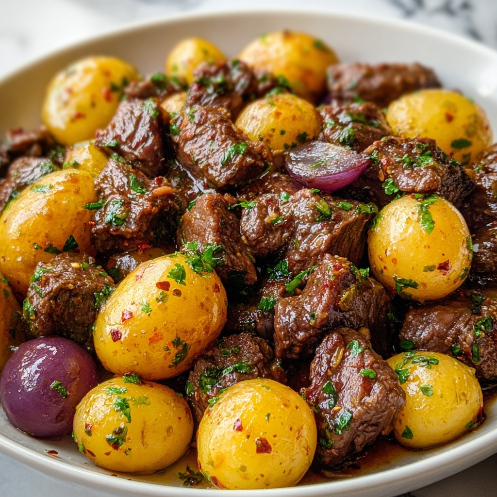 Crockpot Garlic Butter Beef Bites with Potatoes Recipe - Recipe Image