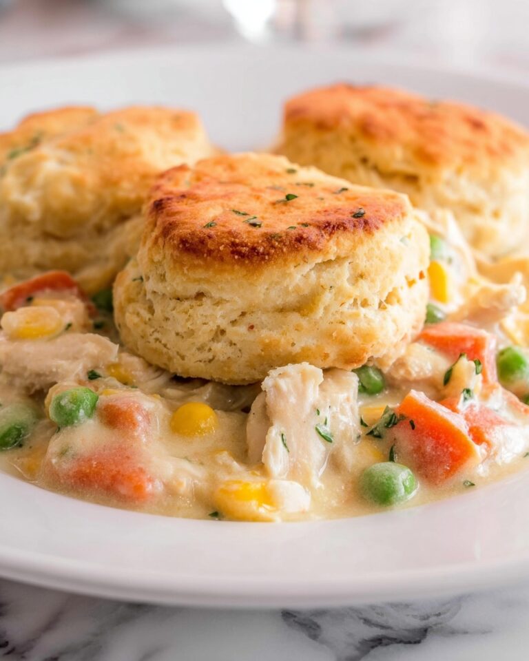 Creamy Chicken Pot Pie Casserole with Biscuits Recipe