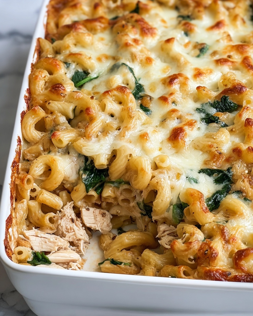 Creamy Cheesy Spinach Chicken Pasta Bake Recipe - Recipe Image