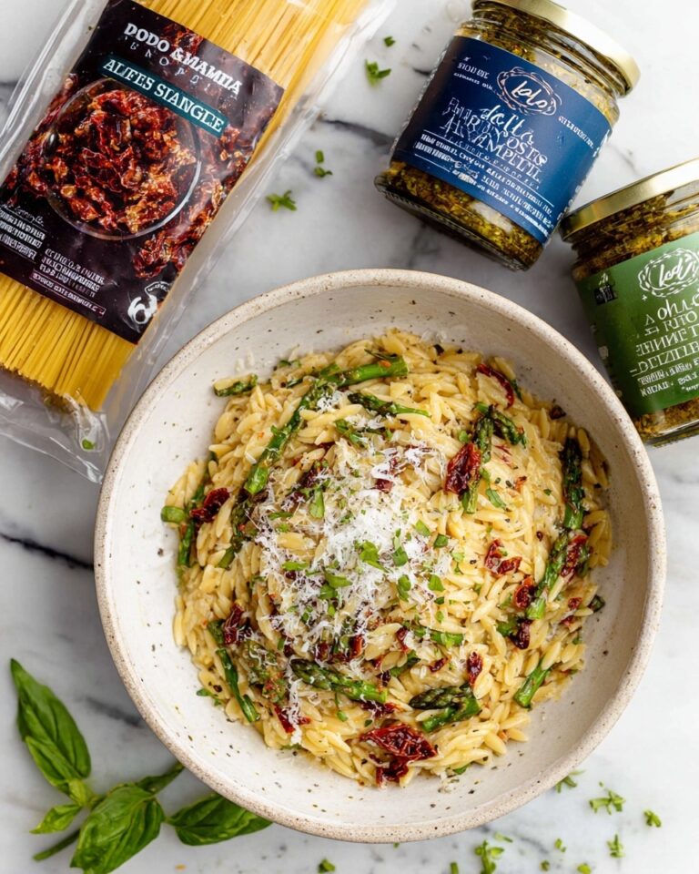 Pesto Orzo with Sun-Dried Tomatoes, Asparagus, and Chicken Recipe