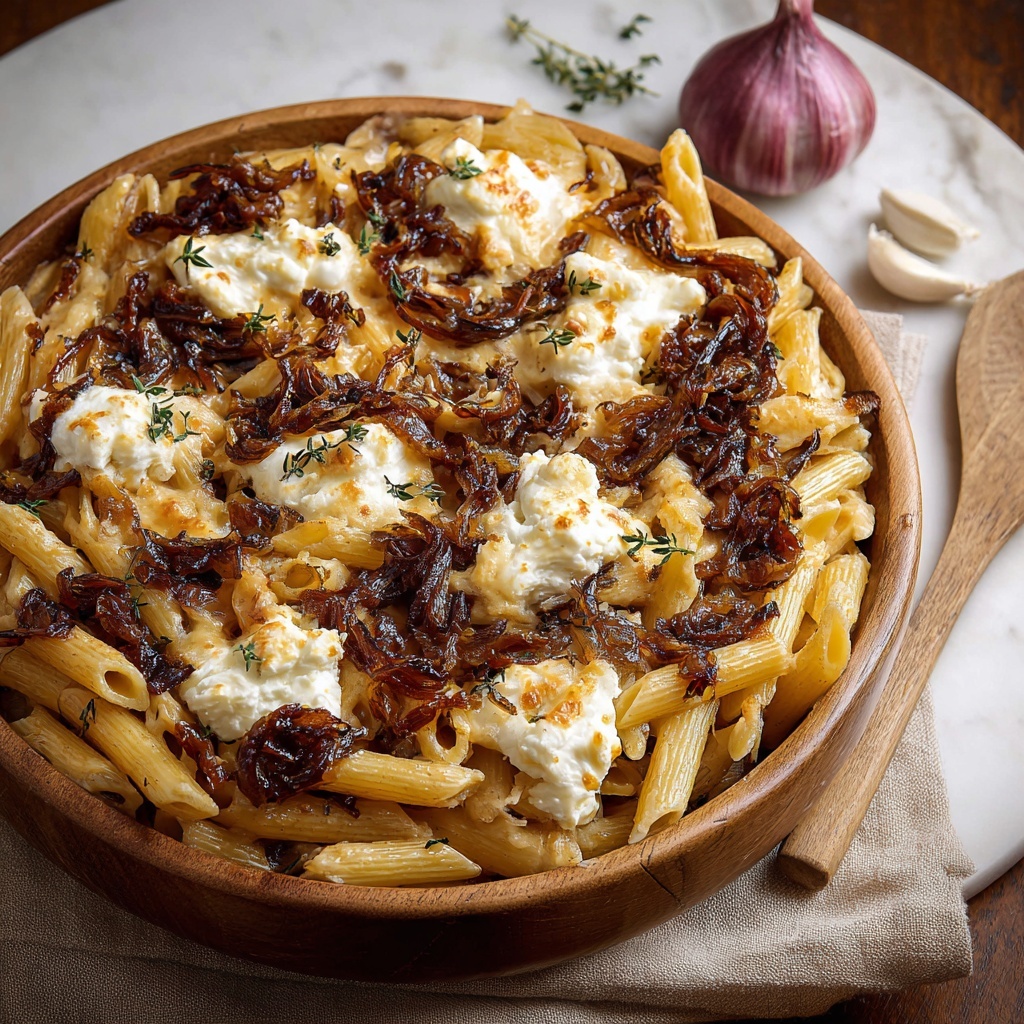 Balsamic Onion & Goat's Cheese Pasta Bake Recipe - Recipe Image
