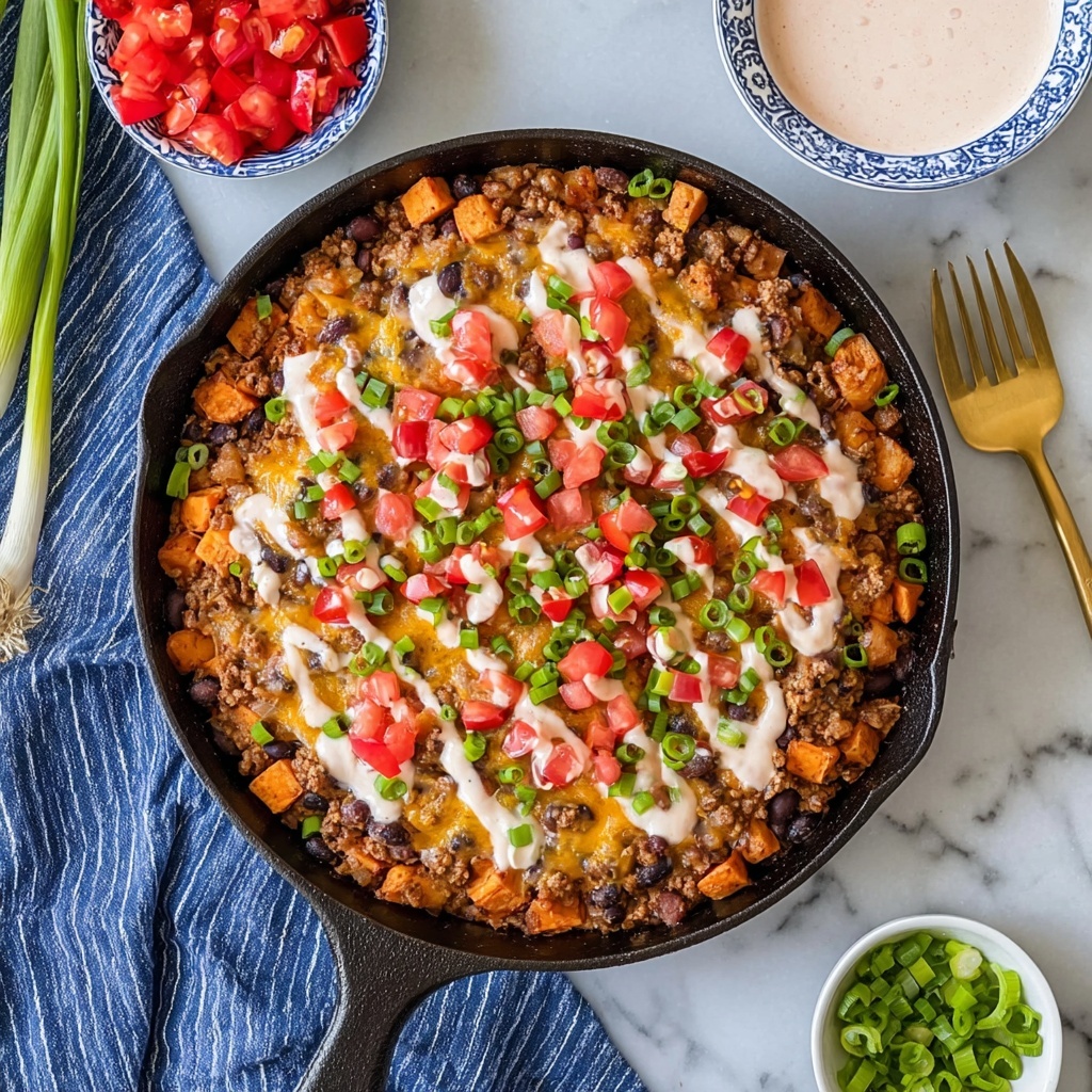 Ground Turkey and Sweet Potato Skillet with Black Beans, Cheddar, and Spicy Salsa Recipe - Recipe Image