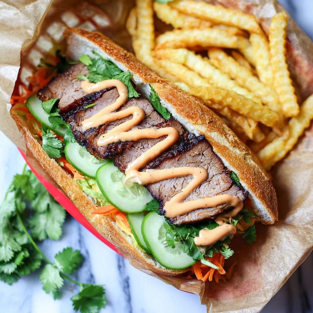 Pork Banh Mi Sandwich with Pickled Vegetables and Spicy Mayonnaise Recipe - Recipe Image