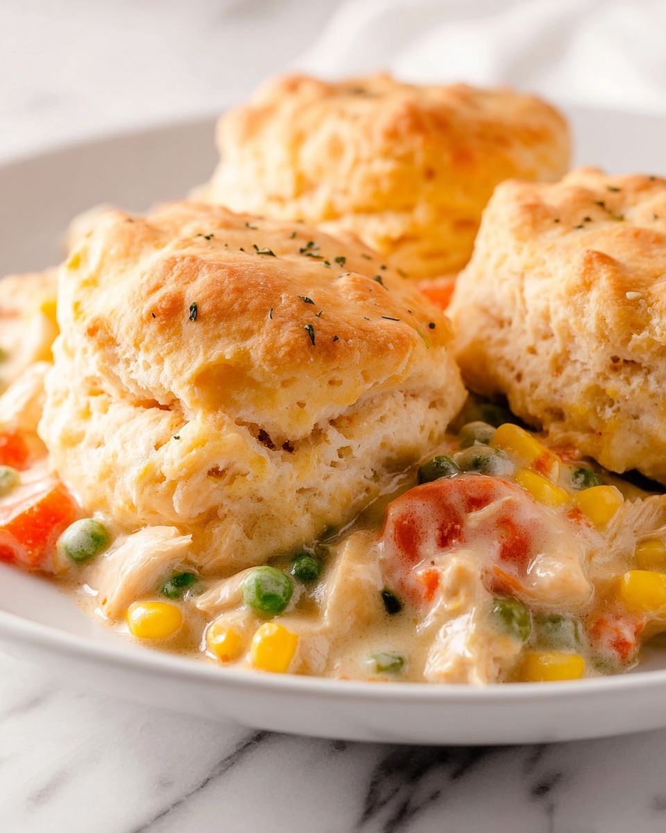 Creamy Chicken Pot Pie Casserole with Biscuits Recipe - Recipe Image