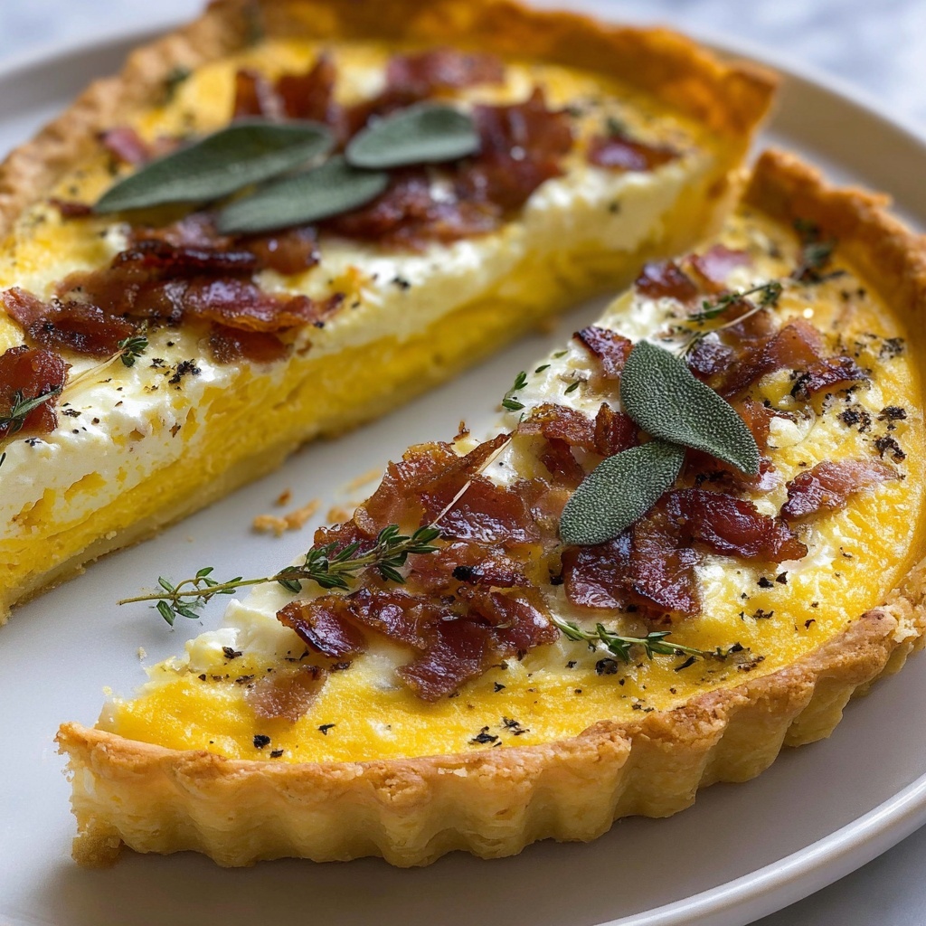 Pumpkin, Ricotta & Caramelized Onion Tart with Bacon and Sage Recipe - Recipe Image