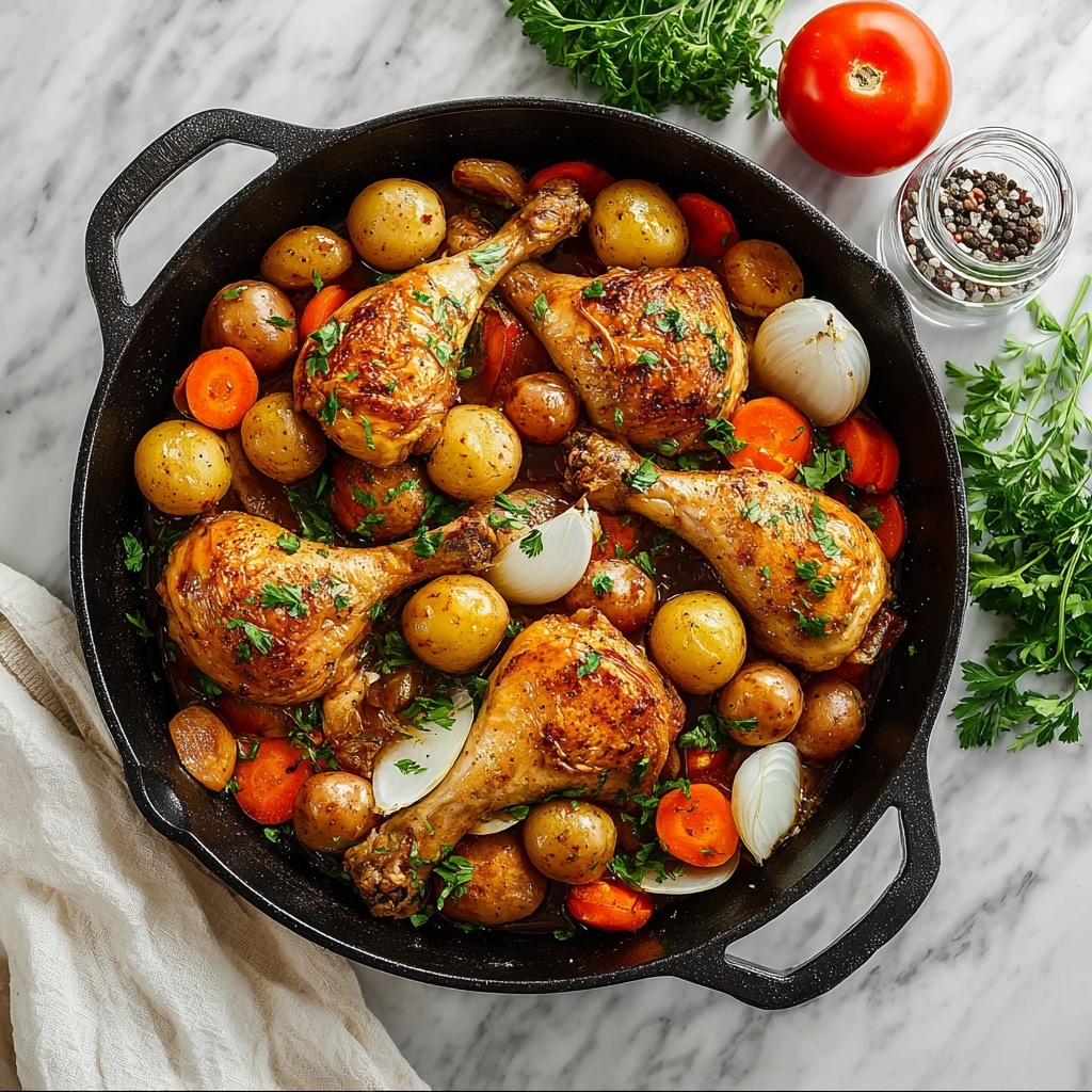 Baked Chicken Legs with Roasted Vegetables Recipe - Recipe Image