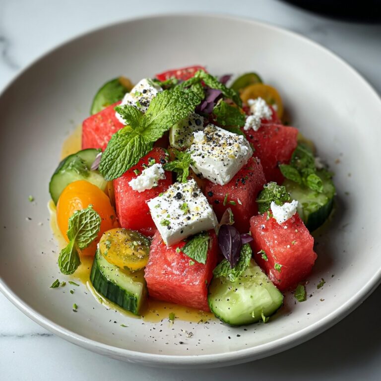 Watermelon Cucumber Salad with Vegan Feta and Fresh Mint Recipe