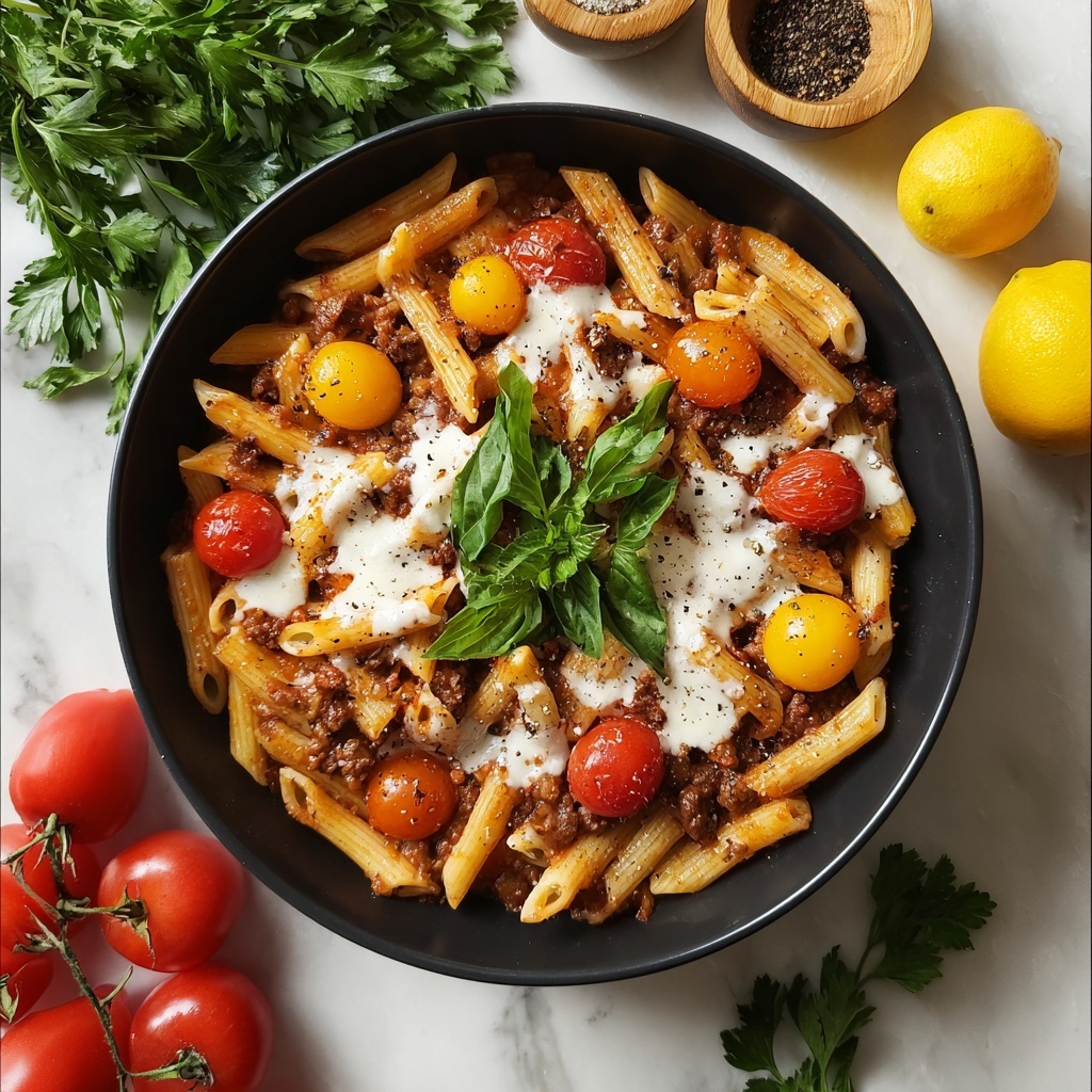 Cowboy Pasta with Bacon, Ground Beef, and Spicy Barbecue Mayo Recipe - Recipe Image